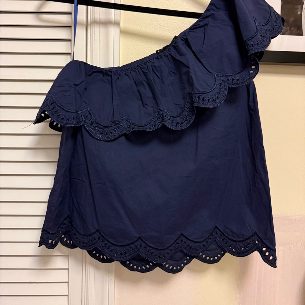 Aqua Ruffled One Shoulder Top - Picture 2 of 2